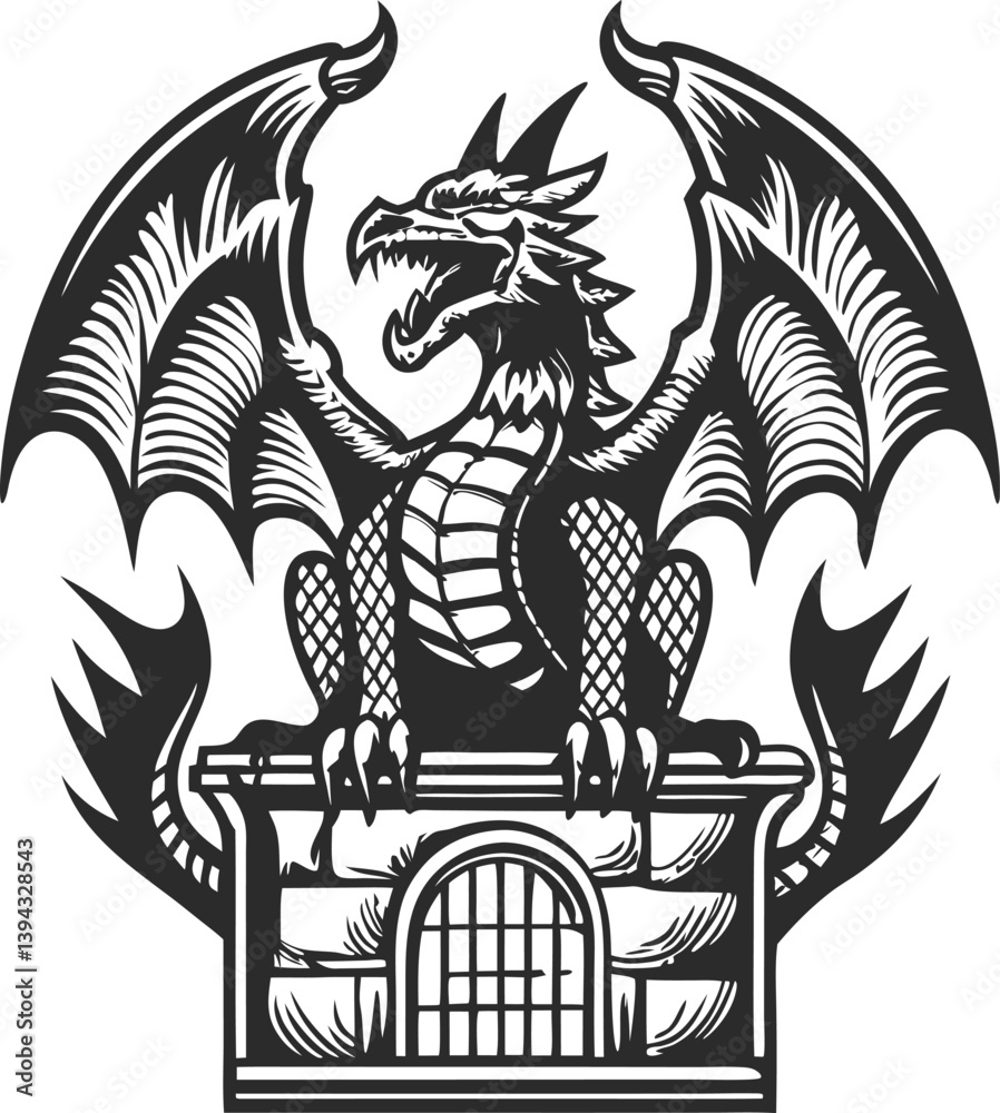 Obraz premium Tribal dragon silhouette vector art