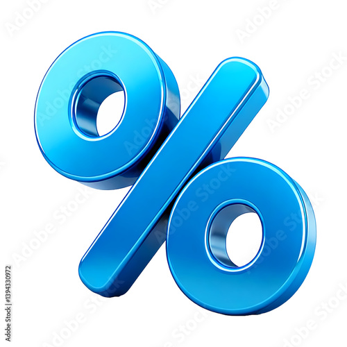 Blue Percentage Symbol 3D Render with Glossy Plastic Texture and Vibrant Color
