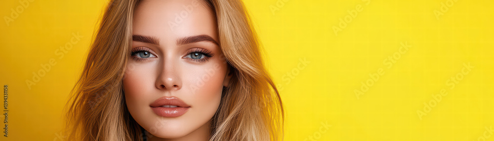 Captivating Radiance: A portrait of an elegant woman against a vibrant background, her serene face and flowing blond hair, embodying a sense of natural beauty and grace. Captivating Radiance: A portrait of an elegant woman against a vibrant background, her serene face and flowing blond hair, embodying a sense of natural beauty and grace.