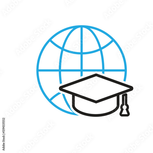 graduation icon. graduation cap toga vector with globe. explaining education, learning outcomes, bachelor. for events, celebrations, flyers. Line design style