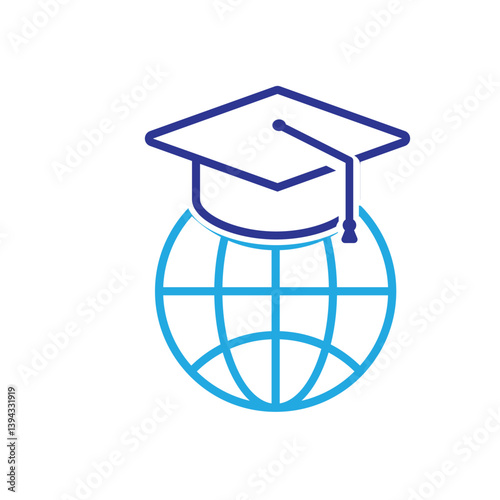 graduation icon. graduation cap toga vector with globe. explaining education, learning outcomes, bachelor. for events, celebrations, flyers. Line design style
