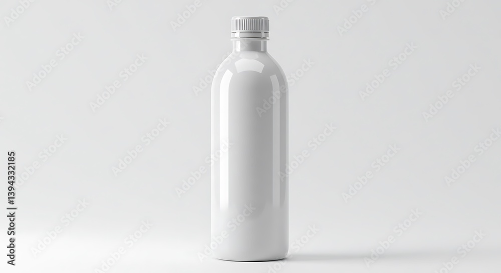 Standing Glossy White Bottle with Cap in Studio Shot Standing Glossy White Bottle with Cap in Studio Shot