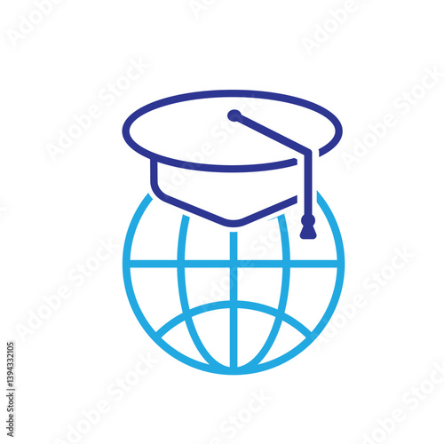 graduation icon. graduation cap toga vector with globe. explaining education, learning outcomes, bachelor. for events, celebrations, flyers. Line design style