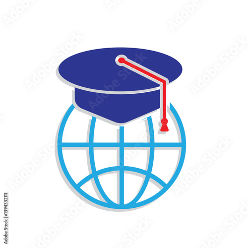 graduation icon. graduation cap toga vector with globe. explaining education, learning outcomes, bachelor. for events, celebrations, flyers. Mixed design style