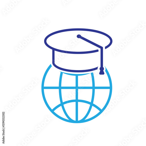 graduation icon. graduation cap toga vector with globe. explaining education, learning outcomes, bachelor. for events, celebrations, flyers. Line design style