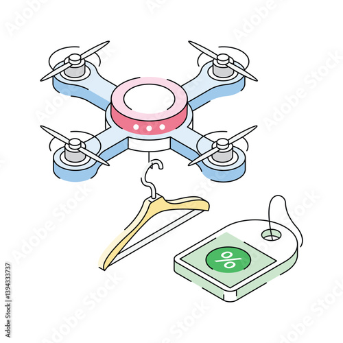 A customizable isometric style icon of drone shipping