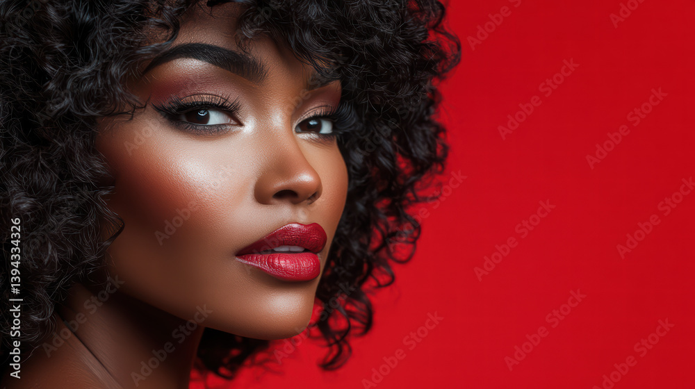 Captivating Gaze: A close-up portrait of a confident woman with beautifully defined features, rich melanin skin tone, and bold makeup. Captivating Gaze: A close-up portrait of a confident woman with beautifully defined features, rich melanin skin tone, and bold makeup.