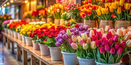 Wallpaper Mural Stunning Rose Tulip Display A Minimalist Floral Shop Showcase for Spring Torontodigital.ca