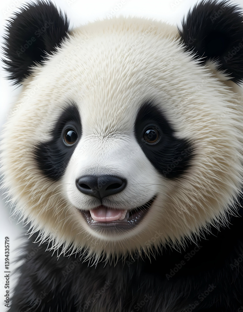 Fototapeta premium Adorable Happy Panda Cub Close Up Soft Fur Detailed Portrait