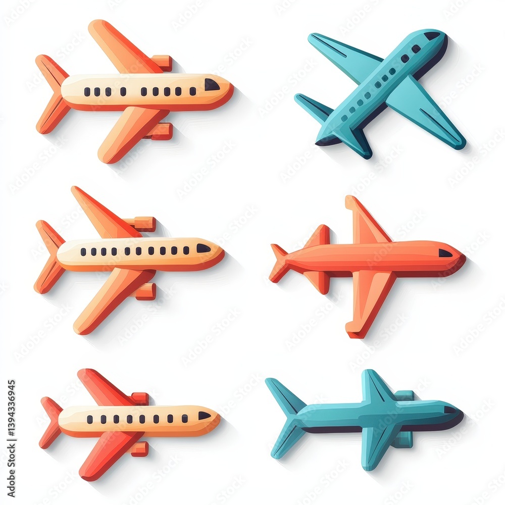 Fototapeta premium Airplane icon set cut out isolated on white background
