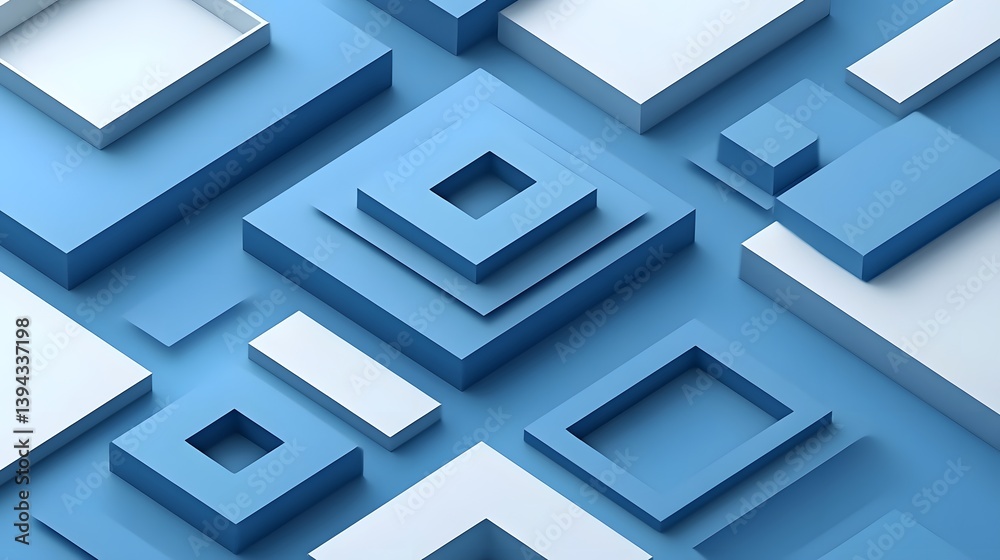 Abstract Blue and White Geometric Shapes 3D Render Abstract Blue and White Geometric Shapes 3D Render