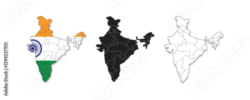 Map of India vector logo. Indian map with regional states vector illustration background. Detailed map of India with States administrative divisions. Political India map vector illustration.