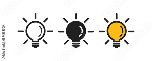 cartoon style minimal yellow light bulb icon. Idea, solution, business, strategy concept. Isolated vector illustration, 3D icon free to edit. Solution and business idea. Thinking, invention symbol.
