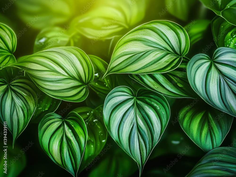 Green leaves of a philodendron plant. Nature leaves, green tropical forest, backgound concept