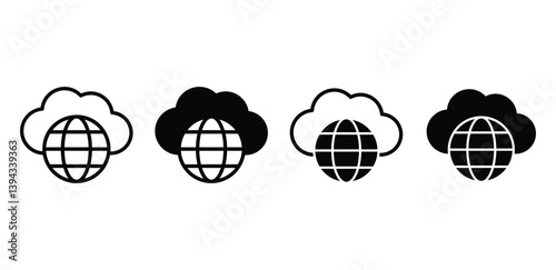 Public Cloud Computing Icon Set Black and White Globe and Cloud Vector Design Graphics