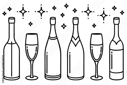 Sparkling Wine Line Art Creative Design for Elegant Illustration 
