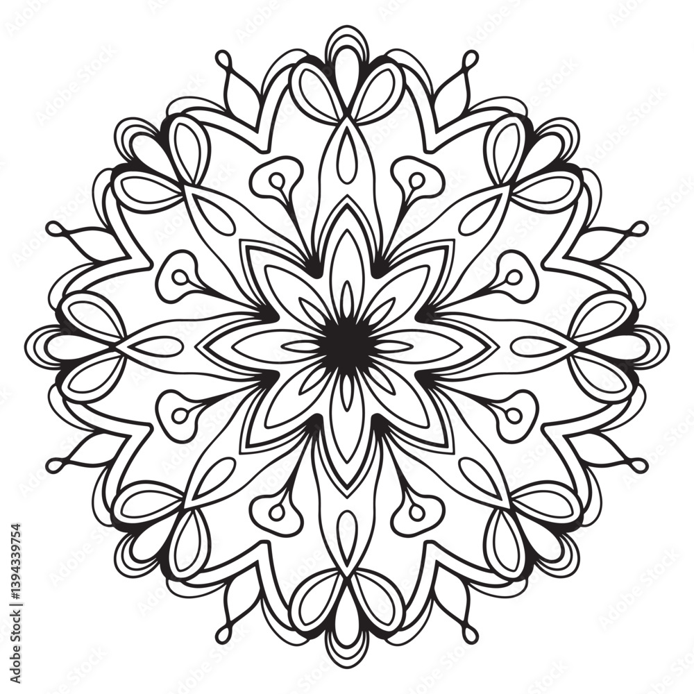Mandala Design Vector, Black Silhouette Mandala Design
