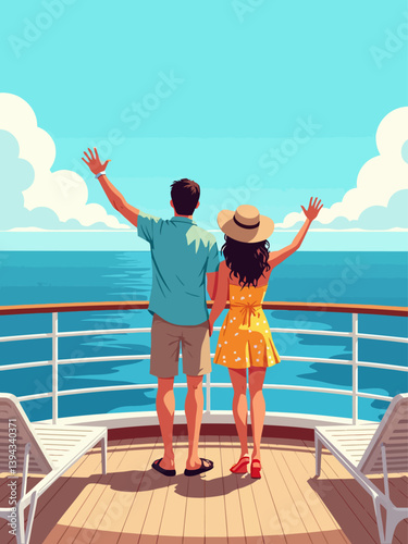 happy Caribbean couple ready to start their trip on a cruise ship