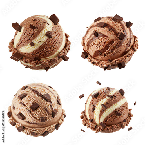 Chocolate and Cream Ice Cream Scoop Isolated on Transparent Background. - Transparent Background File.