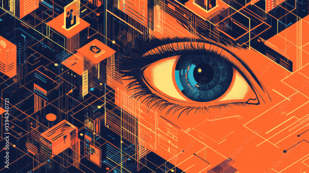 eye peering through layers of privacy shields and data firewalls
