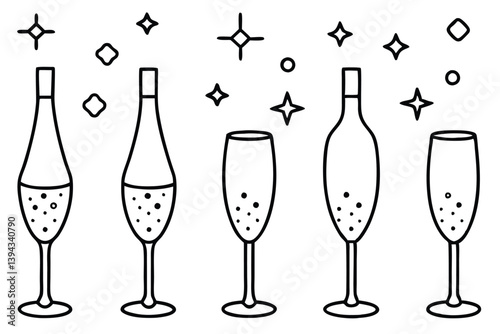 Sparkling Wine Line Art Detailed Drawing for Artistic Inspiration  