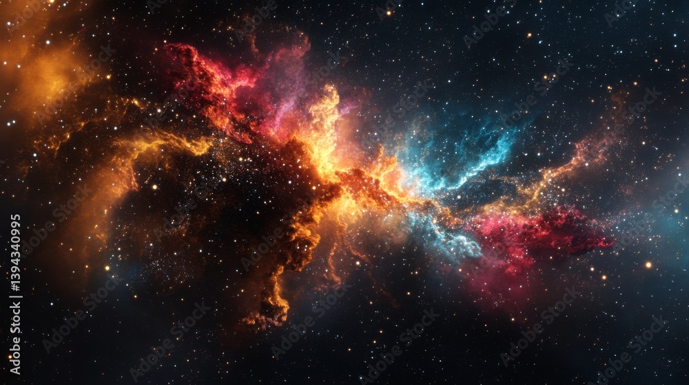 Fototapeta premium An enchanting view of fireworks exploding in a starry sky, with bursts of color spreading outward, creating a sense of wonder and celebration.