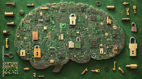 Obraz na płótnie abstract visual of a human brain made of circuit board patterns w salonie
