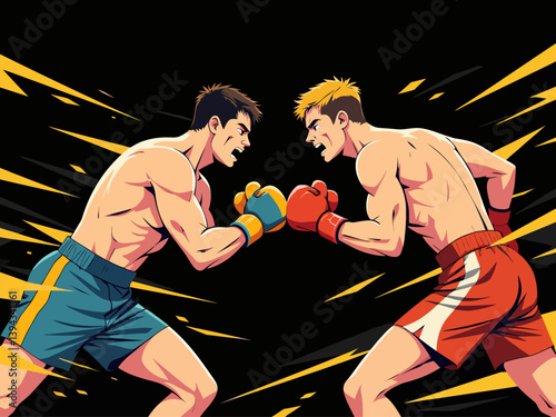 wo kickboxers running to each other on black background