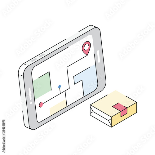 Well crafted premium isometric outline icon depicting parcel tracking