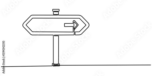 One Continuous line drawing of Road direction signpost arrows to the right and left and plate, Road Sign Single Line Icon, Road direction sign arrows isolated on white background.