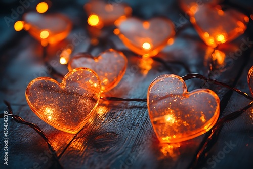 Obraz na płótnie Illuminated heart shaped lights creating an enchanting ambiance in the darkness w salonie