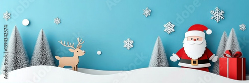 Obraz na płótnie Whimsical Paper Craft Santa Claus and Reindeer Scene in Snowy Landscape w salonie