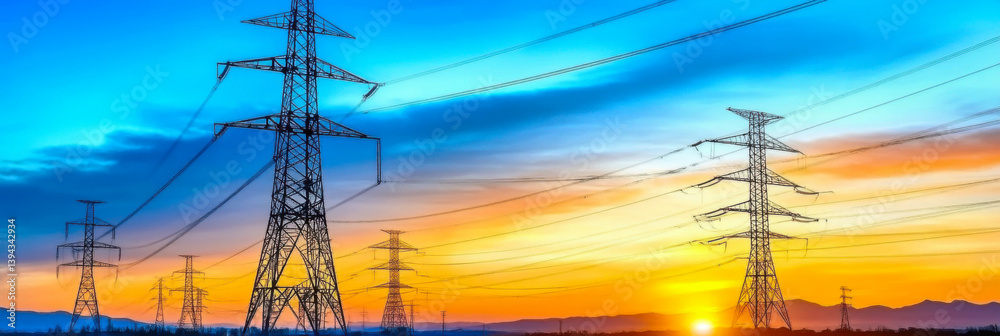 Electric tower, silhouette at sunset