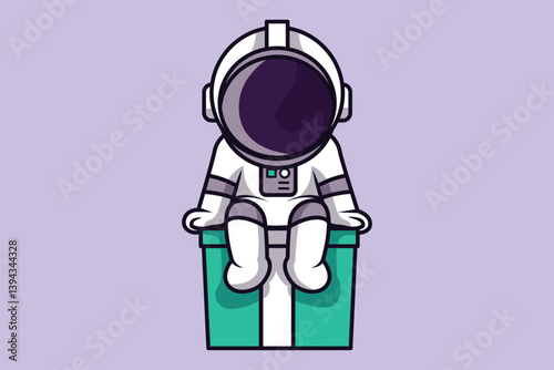 Astronaut Birthday Character Illustration Sitting on Gift Box