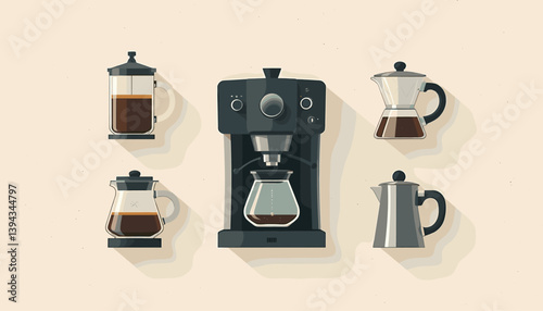Flat Coffee Brewing Methods Vector Illustration