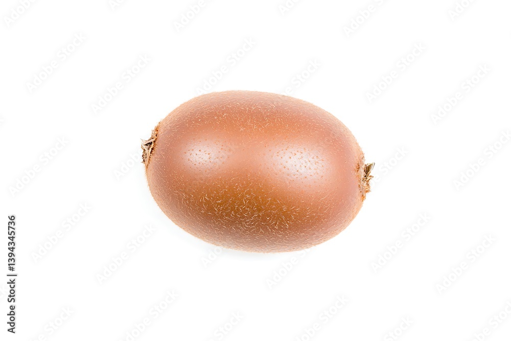 A close up studio shot of a single brown fruit