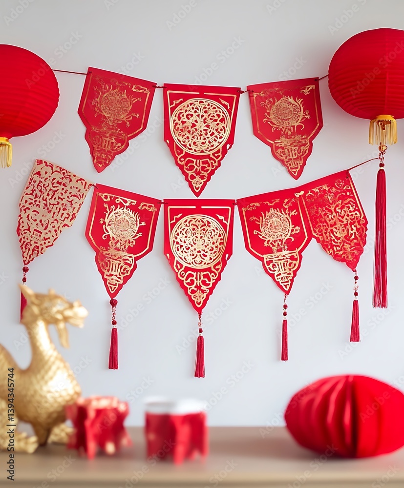 Beautiful Red And Gold Decorations Celebrating Festive Lunar New Year Traditions