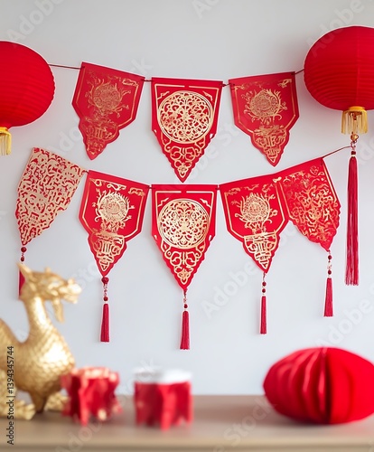 Obraz na płótnie Beautiful Red And Gold Decorations Celebrating Festive Lunar New Year Traditions w salonie