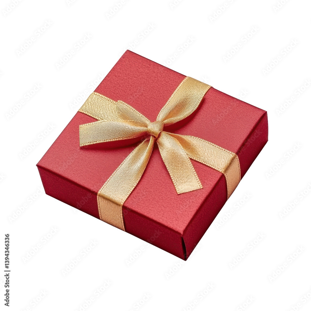 Obraz premium Elegant Red Gift Box with Golden Ribbon on White Background