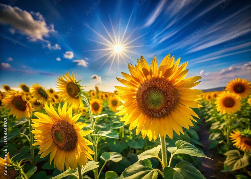 Obraz premium A Stunning Sunflower Field Under a Vibrant Azure Sky A Breathtaking Landscape of Golden Blooms and Endless Blue