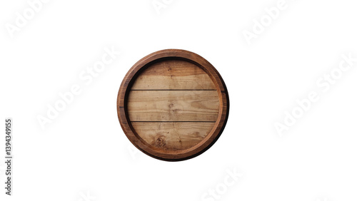 A circular wooden lid from a barrel, useful for rustic, farm, or vintage-themed content.