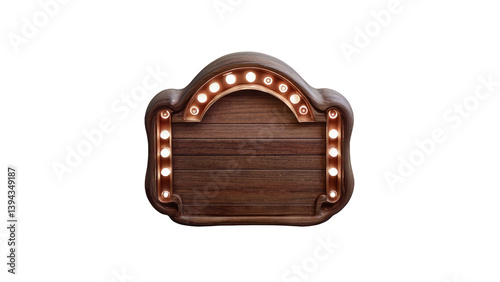 A warm wooden light sign element suited for welcoming, cozy, or retro-style visuals.