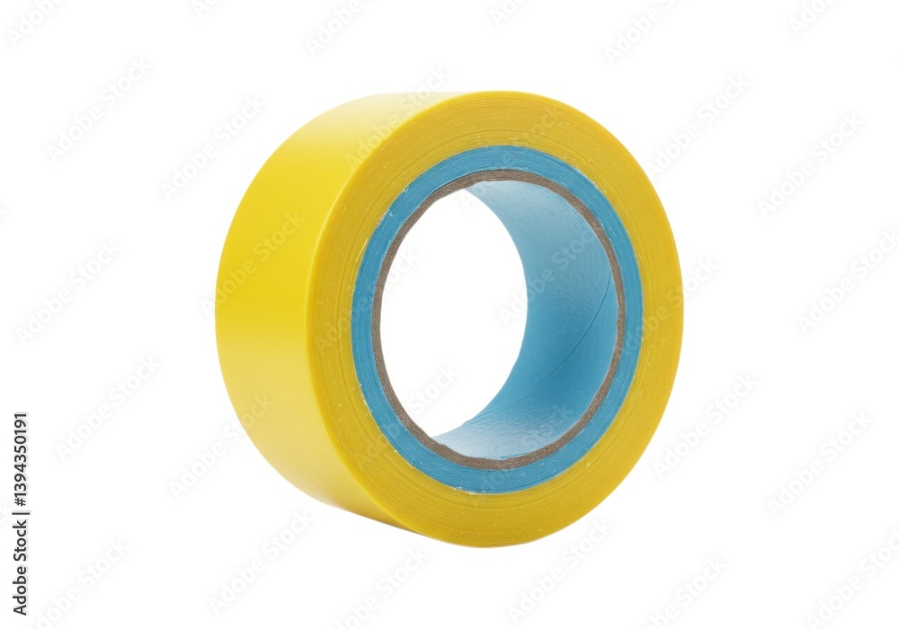 Close up of a roll of yellow tape with a blue inner core Close up of a roll of yellow tape with a blue inner core