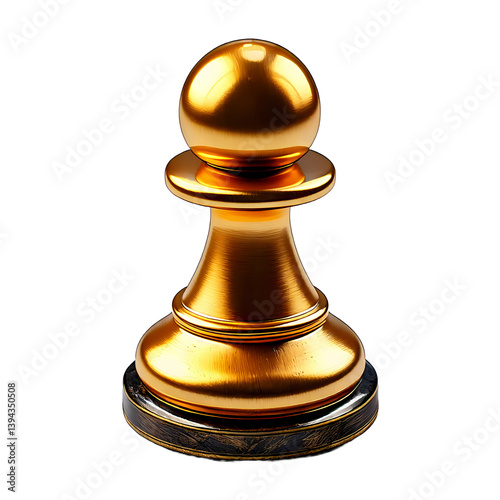 Golden Chess Pawn Piece with Reflective Metallic Finish and 3D Design


