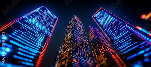 Obraz na płótnie Illuminated skyscrapers reaching towards the darkness of the night sky w salonie