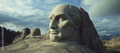 Obraz na płótnie A stone carved face of a man rises from the terrain w salonie