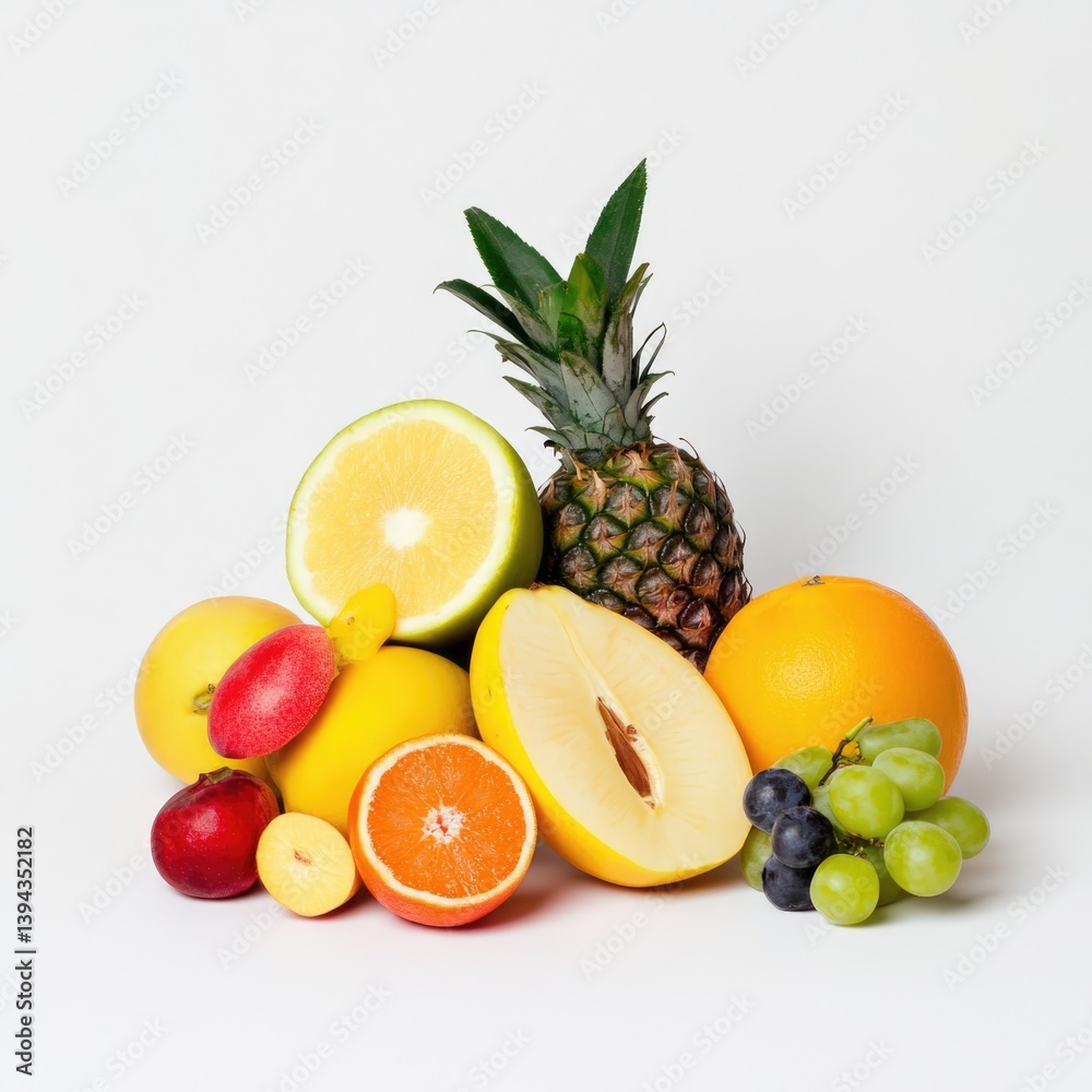 Vibrant tropical fruit arrangement studio setting still life photography minimalistic background close-up view composition art Vibrant tropical fruit arrangement studio setting still life photography minimalistic background close-up view composition art
