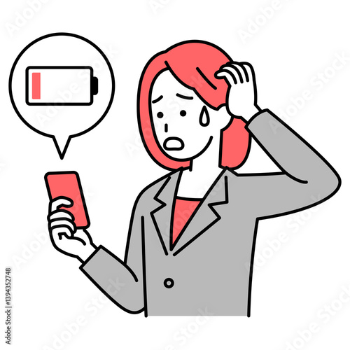 スマートフォンの充電が無くて困っているスーツの女性