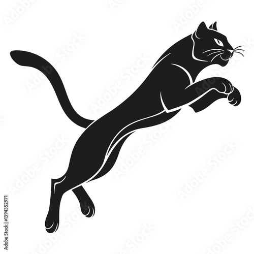 Silhouette Leaping Panther, Wild Cat, Feline Predator, Black, Animal, Design
