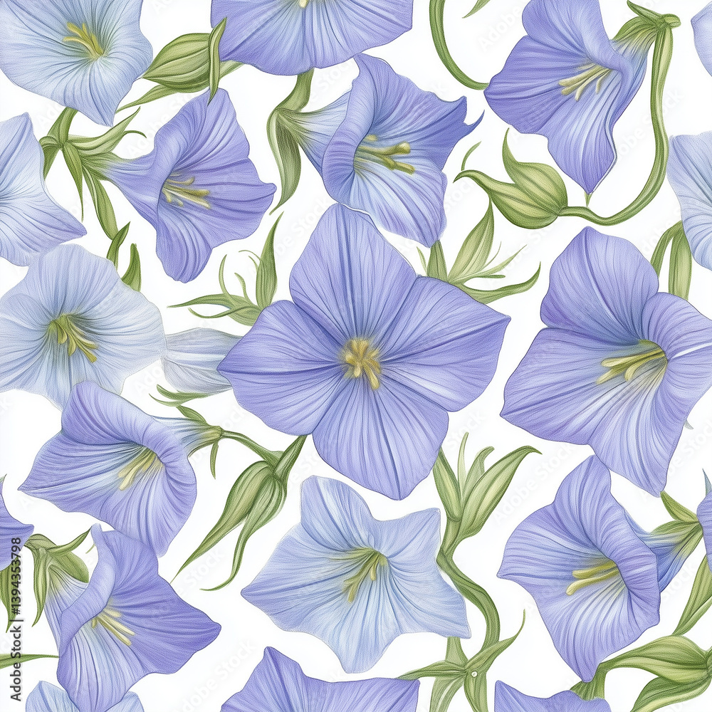 Obraz premium illustration of Ballon Flowers, summer flowers, soft watercolor tones, white background, detailed illustration, cartoonish.